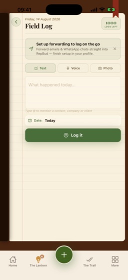 Field Log — capture by text, voice or photo