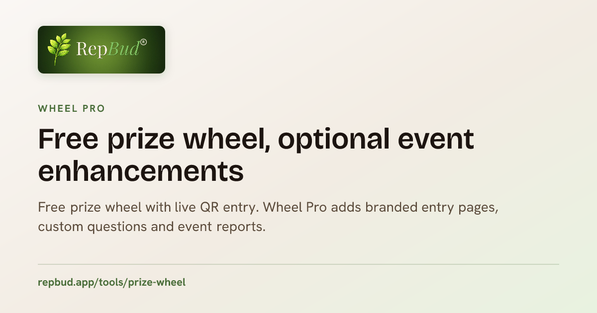 Free Prize Wheel with Live QR Entry & Saved Draws | RepBud